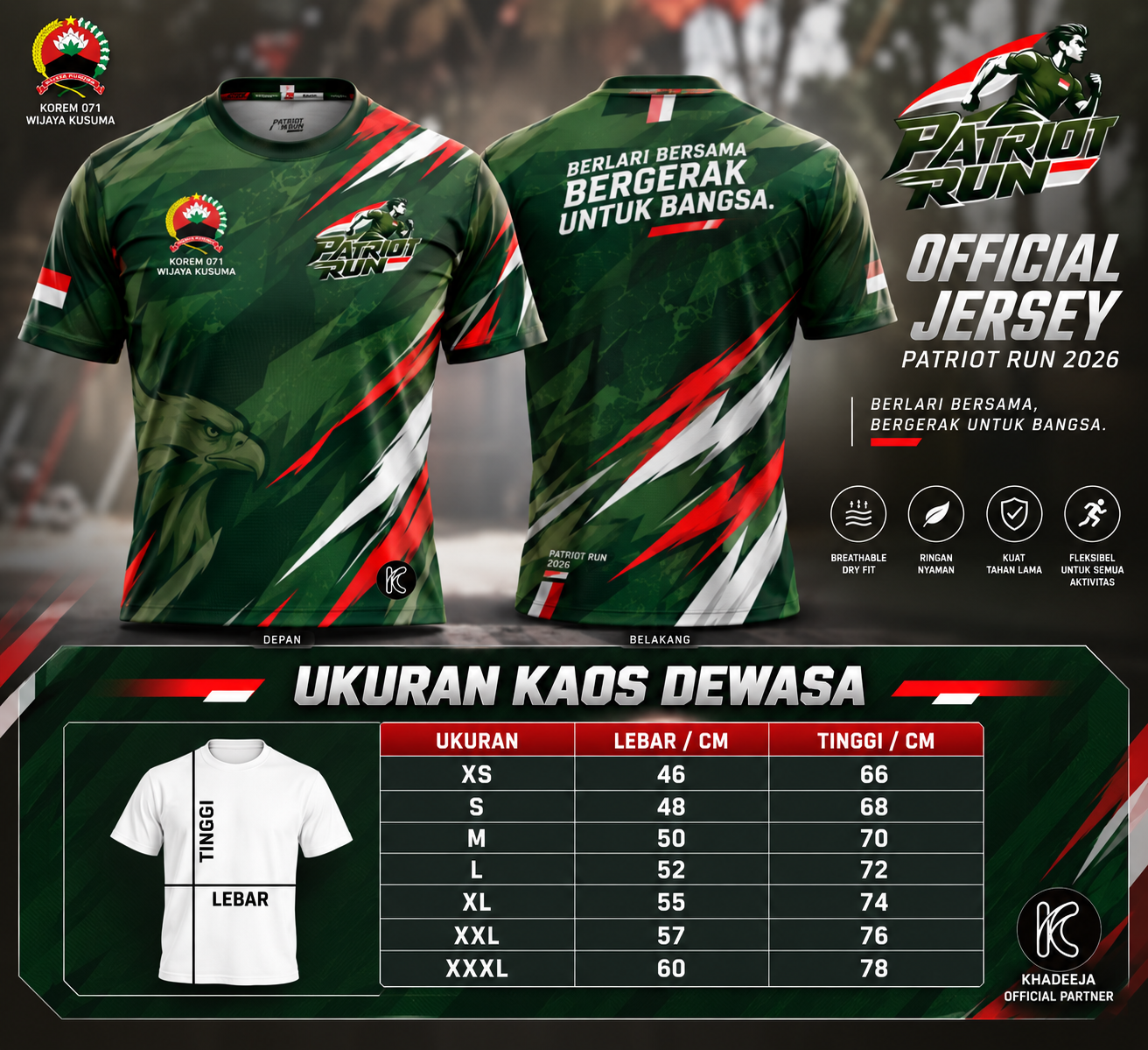 Official Jersey PATRIOT RUN 2026 dan panduan ukuran